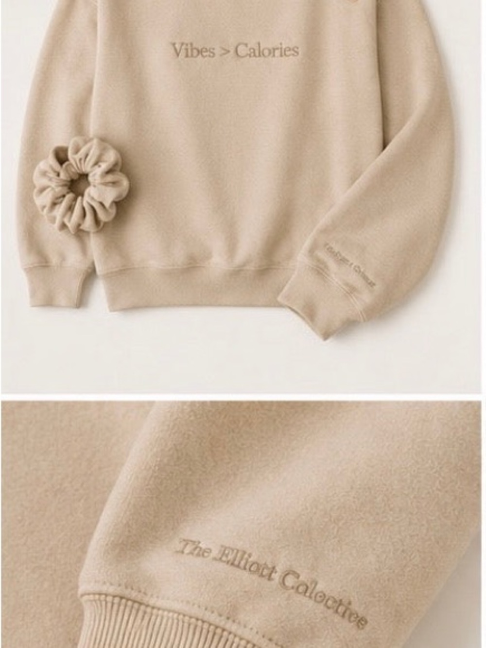 'Vibes > Calories' Crewneck Sweatshirt - Beige